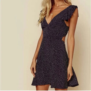 Blue Life Valentina Mini Dress Polka Dot Black White Tie Back Ruffle Sleeves